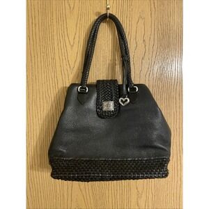 Brighton, black pebbled leather hobo shoulder bag vintage purse braided leather